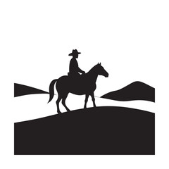 Cowboy Riding Horse In Open Desert Plain