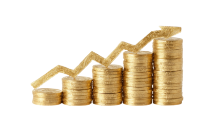 Gold coins stacked in rising graph