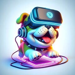 Playful Dog with VR Headset, Graphic Design element