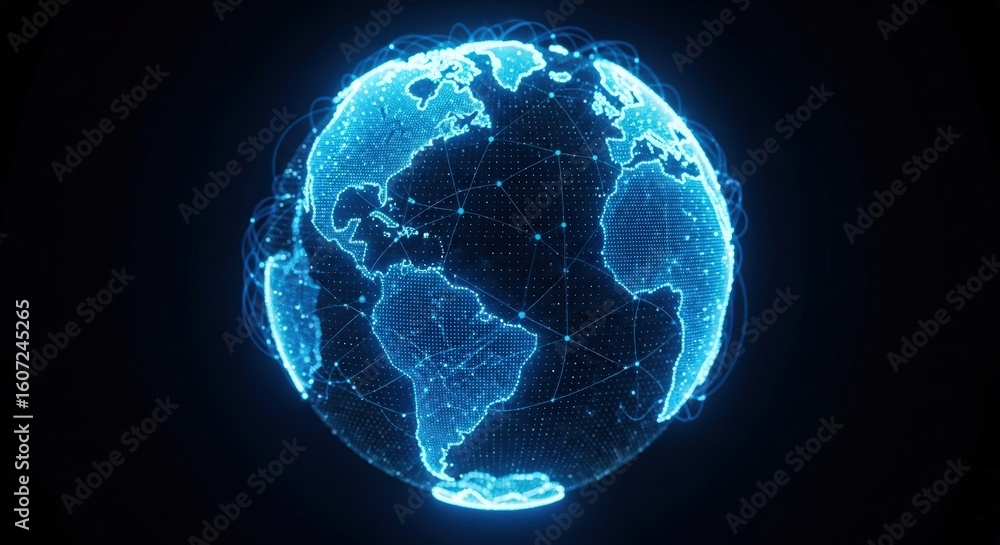 Poster global digital network connectivity - futuristic earth with data connections and abstract world map