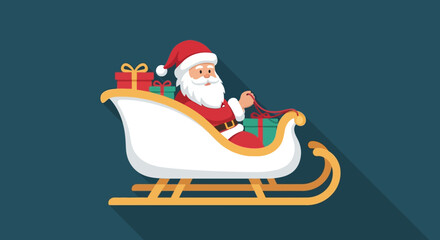 Santa Claus delivers holiday cheer in his white and gold sleigh filled with festive gifts in a joyful celebration of Christmas spirit