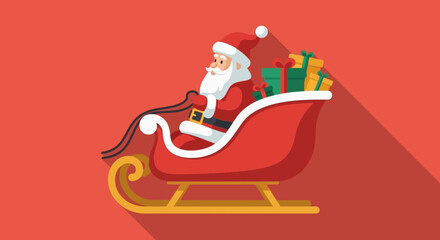 Festive Flat Design: Santa Claus Delivering Gifts in Sleigh on Christmas Eve Illustration
