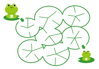 Kids labyrinth puzzle. Maze puzzle game for children with cute frogs. Maze activity sheet for children.	