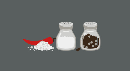 Spicy Simplicity: Minimalist Illustration of Salt, Pepper, and Chili for Culinary Concepts