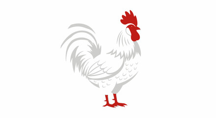 Stylized depiction of a rooster with geometric feathering and striking red accentuation against blank background