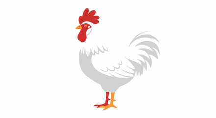 Stylized vector illustration of a white rooster with a red comb and wattle standing against a plain backdrop offering simplicity and visual clarity