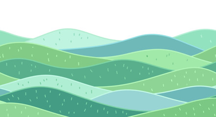 Harmonious Hills: A Serene Landscape of Rolling Green and Blue Waves in a Minimalist Style Visualization