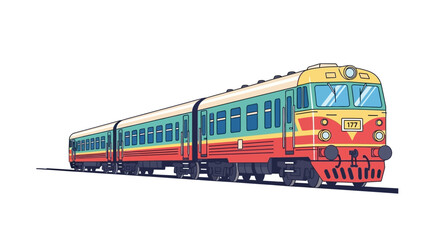 Vibrant railway journey representation showcasing a multi-carriage train design and vector illustration technique
