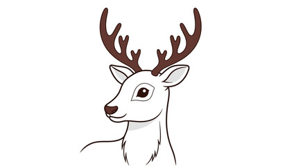 Delightful cartoon deer head with elegant antlers against a pristine white backdrop, ideal for whimsical festive designs and holiday greeting cards