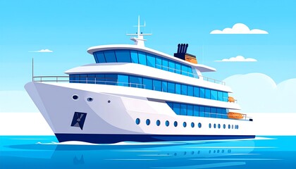 Luxurious white cruise ship on calm blue sea