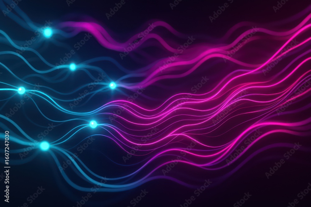 Poster a captivating abstract digital rendering depicts interconnected glowing lines in vibrant shades of b