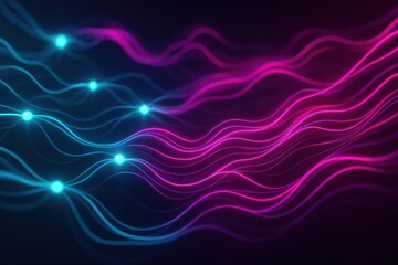 A captivating abstract digital rendering depicts interconnected glowing lines in vibrant shades of blue and magenta.