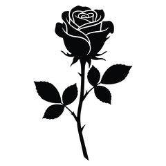 Elegant black rose silhouette illustration depicting beauty and love on a clean white background