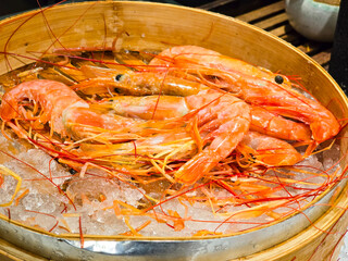 Sashimi-Grade Argentine Red Shrimp Served in a Restaurant