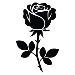 Elegant black rose silhouette illustration on a white background suitable for various design projects