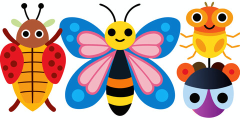 Funny Cartoon Insect Collection with Bees Butterflies and Bugs