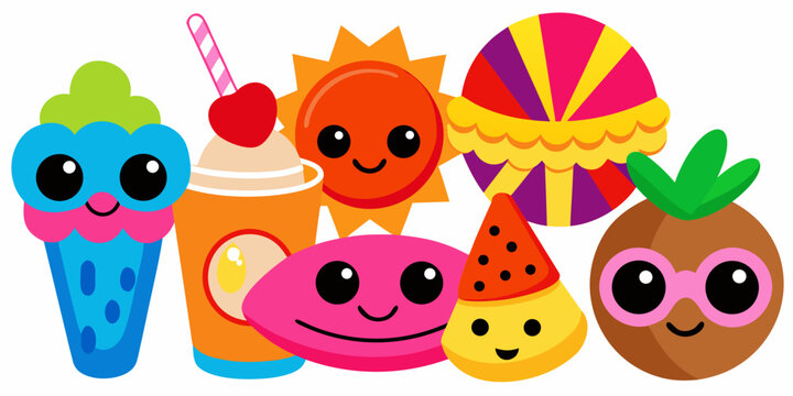 A collection of funny cartoon monster and bird vector illustrations perfect for a child's birthday party or holiday design