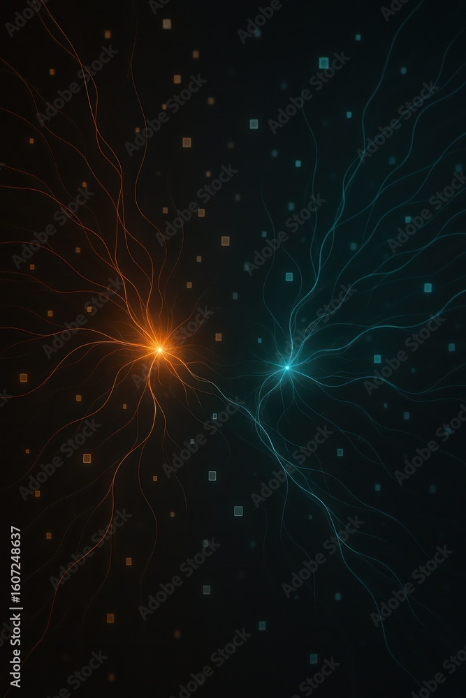Poster An abstract representation of neural connections, the image features a dark, cosmic background adorned with intricate light patterns symbolizing brain activity, creativity, and complex ideas.