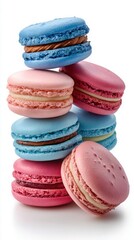 Obraz premium A stack of colorful macarons on white background