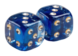 Rolling blue dice for game night fun home still life cozy environment isolated on transparent background