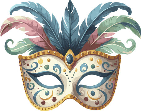 Vector watercolor illustration of a colorful carneval mask