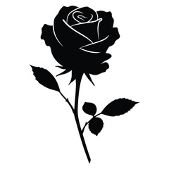 Elegant black rose silhouette on white background ideal for design projects and creative concepts