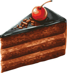 Vector watercolor illustration of a piece of a chocolate cake