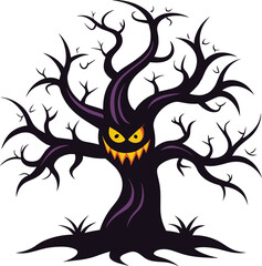Scary Halloween Tree with Evil Face vector, Illustration.