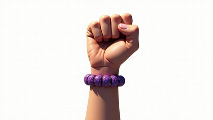 Raised fist with purple bracelet symbolizing strength and unity  