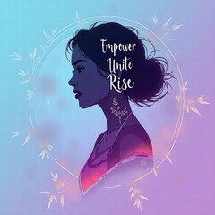 Woman silhouette with empowering words on gradient background  