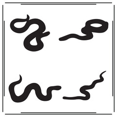 Snake Silhouettes Vector Set – Black Silhouettes of Curled, Slithering, and Wavy Snakes – Isolated Reptile Icons for Danger, Jungle, Wildlife, Tattoo, or Tribal Design Themes

