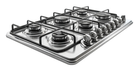 Cooking action on a modern gas stove home kitchen culinary equipment view isolated on transparent background