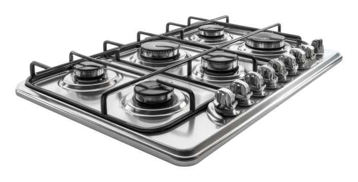 Cooking action on a modern gas stove home kitchen culinary equipment view isolated on transparent background