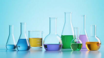 laboratory glassware with colorful liquid
