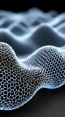 A stunning close-up view of an abstract mesh wave, showcasing intricate patterns and a sense of depth. Ideal for technology and design applications.