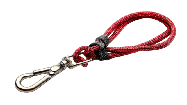 Fall protection lanyard with metal hook background isolated on a Transparent background, PNG file.