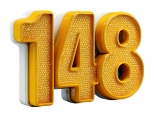Bright yellow number 148 sign urban decorative creative environment view isolated on transparent background