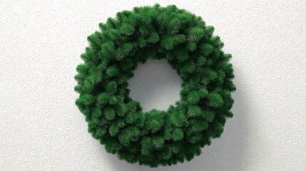 Circular christmas wreath on a white wall.