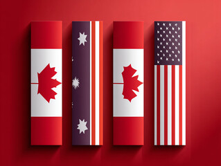Flags of Canada, Australia, and United States of America made with generative AI