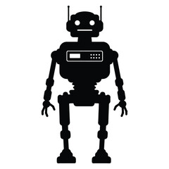 Silhouette illustration of a simple retro robot design for science fiction and technology concepts