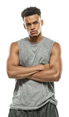 Intense workout session by motivated athlete in gym environment portrait dynamic mood isolated on transparent background