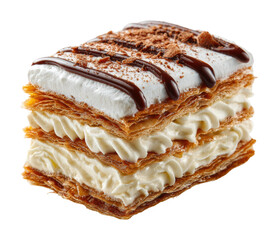 Delicious layers of creamy mille-feuille dessert bakery food bright kitchen isolated on transparent background