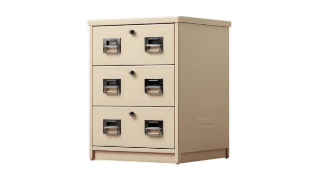 Filing cabinet with flat top surface background isolated on a Transparent background, PNG file.