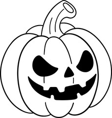 halloween jack o lantern character smiling in simple outline line art for coloring