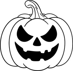 halloween jack o lantern character smiling in simple outline line art for coloring