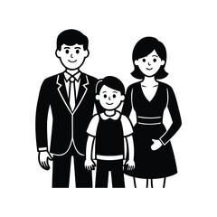 A stylized black and white image of a happy family together