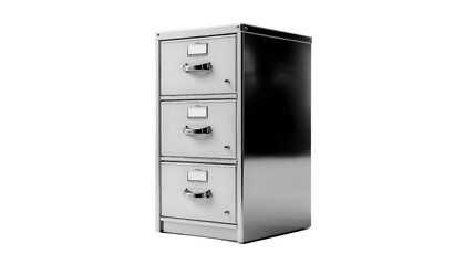Filing cabinet with glossy surface reflecting light background isolated on a Transparent background, PNG file.