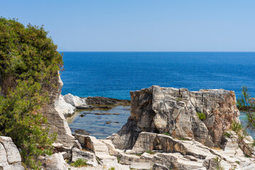 Rocky shores of the island of Thassos