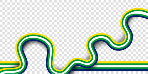 Brazil independence day. Waving layered brazil flag ribbon in transparent background
