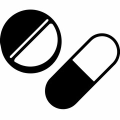 Pill and Capsule Silhouette Icon – Black Vector Medical Symbol on White Background